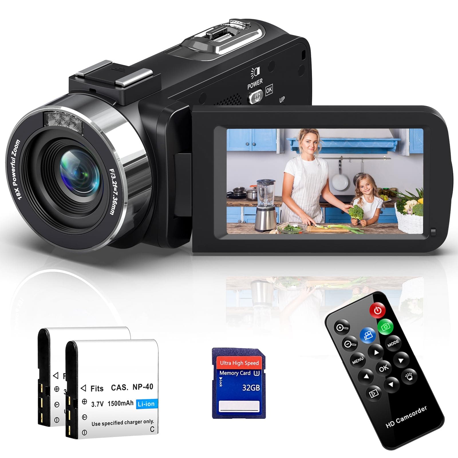 4K 80MP Camcorder Video Camera HD IR Night Vision Vlogging Camera for YouTube,18X Digital Zoom Camcorder Recorder 3.0" IPS HD Screen