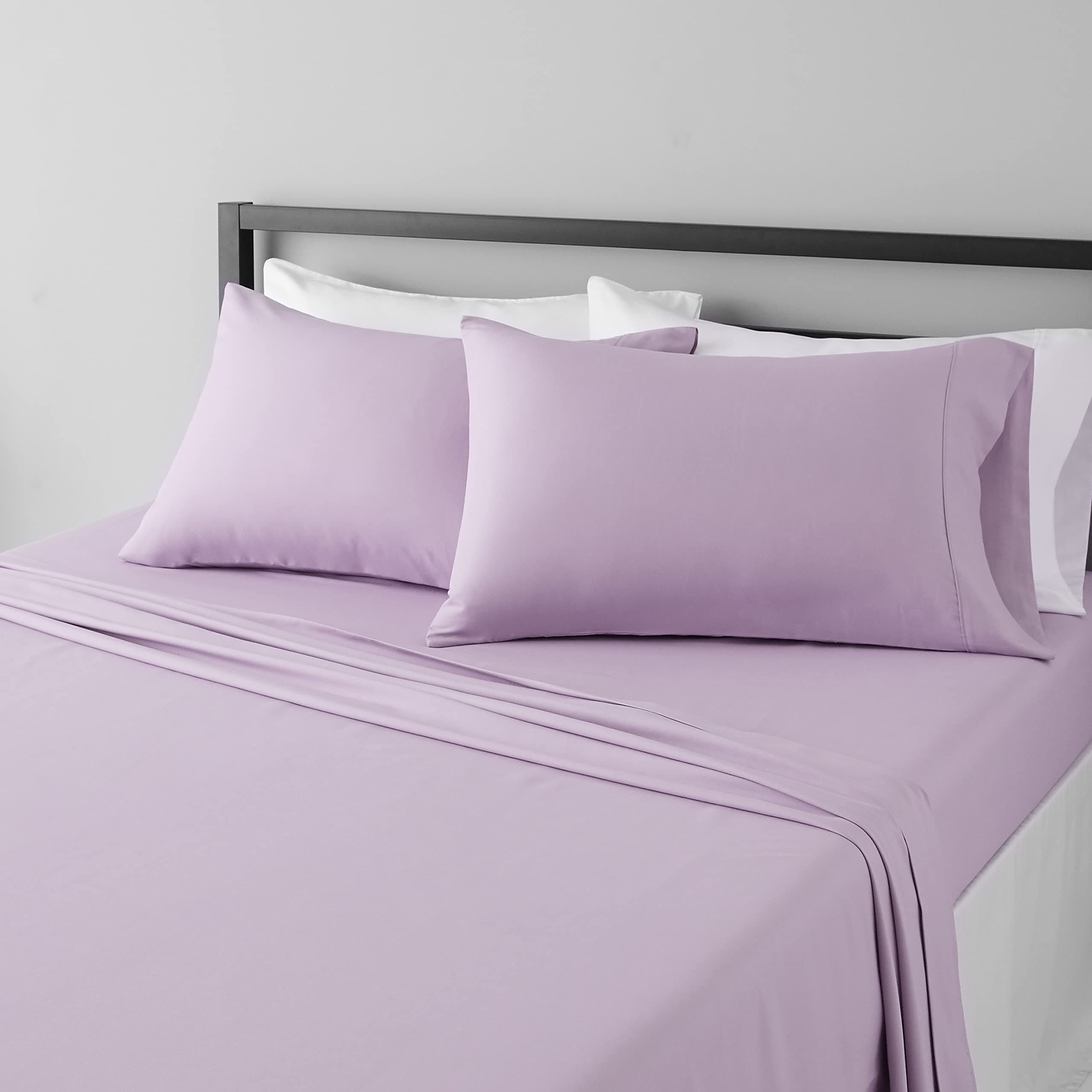 AmazonBasics Microfiber Sheet Set - (Includes 1 bedsheet, 1 Fitted Sheet with Elastic, 2 Pillow Covers) Full, Frosted Lavender