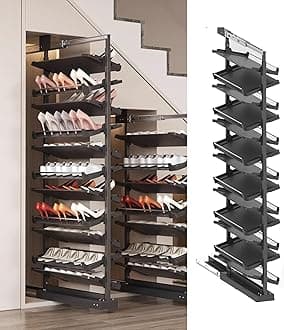 Pull-Out Shoe Rack Organizer for Closet Shoe Cabinet,Adjustable Height Retractable Metal Stackable Shoe Rack, Vertical Shelf Organizer for Small Bedroom Closet, Space Saving Storage, Black(80cm,13 Tie