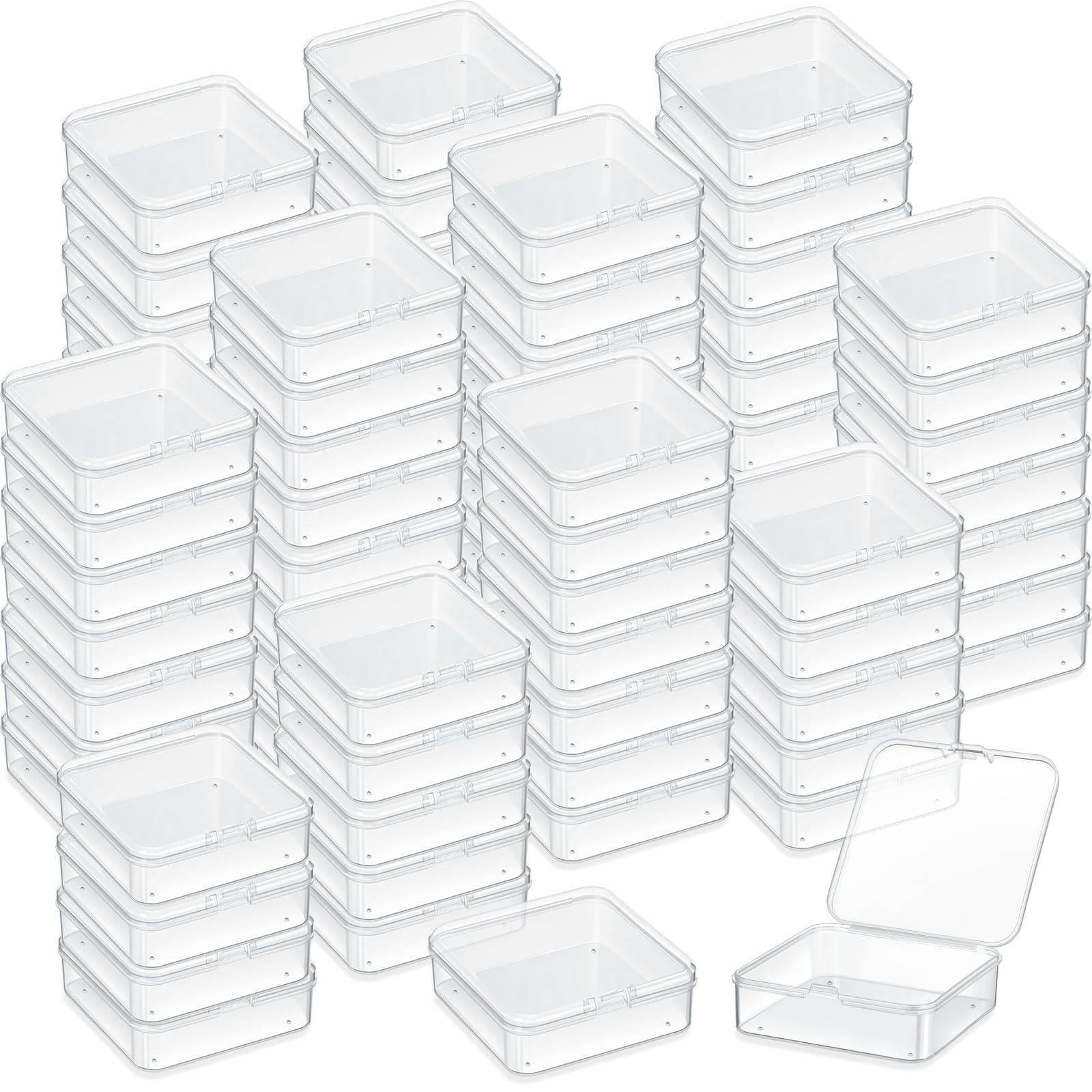 100 Pcs 2.8 x 2.8 x 1 Inch Plastic Bead Storage Containers Box Transparent Boxes with Hinged Lid Clear Bead Organizer Box for Small Items DIY Craft Jewelry Hardware Business Cards Game Pieces