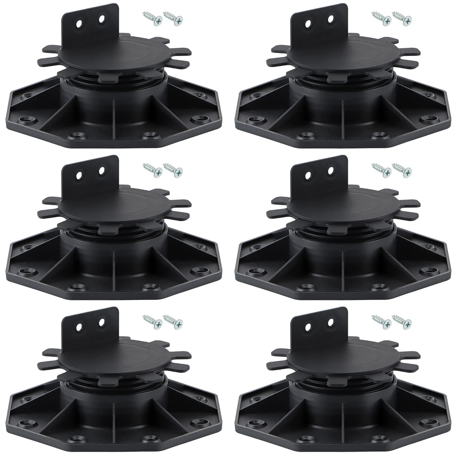 Singvon 6 Pcs Joist Support Pedestals, Adjustable Decking & Flooring Support Pedestal for Deck, Timber Base