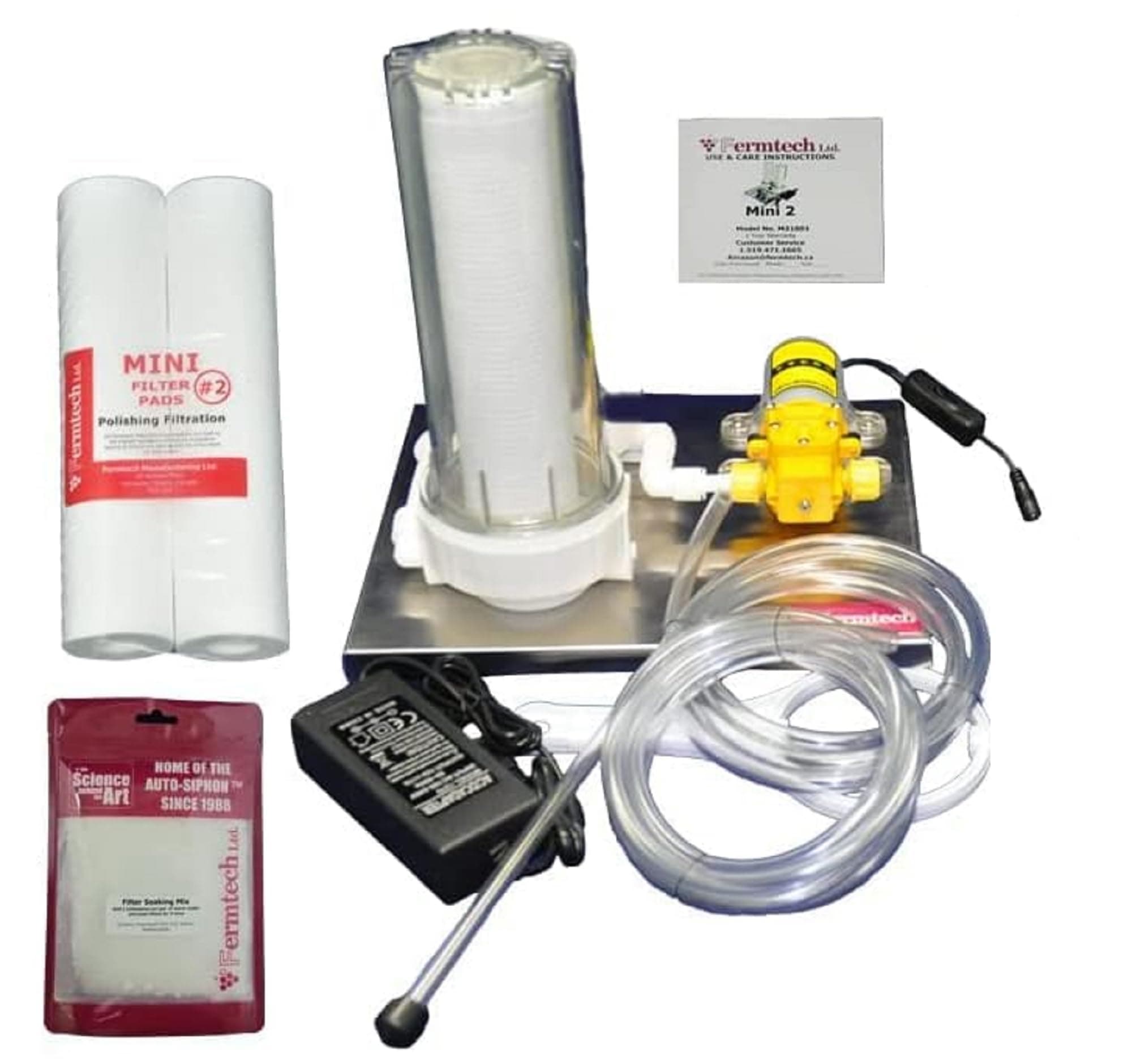 Fermtech Mini 2 Home Pro 10 Inch Cartridge Single Liquid Filter System, Stainless Steel Wine Beer Mead Kombucha Filter Machine, Mini Jet Hydraulic Filtering Filtration Technology No Spill System