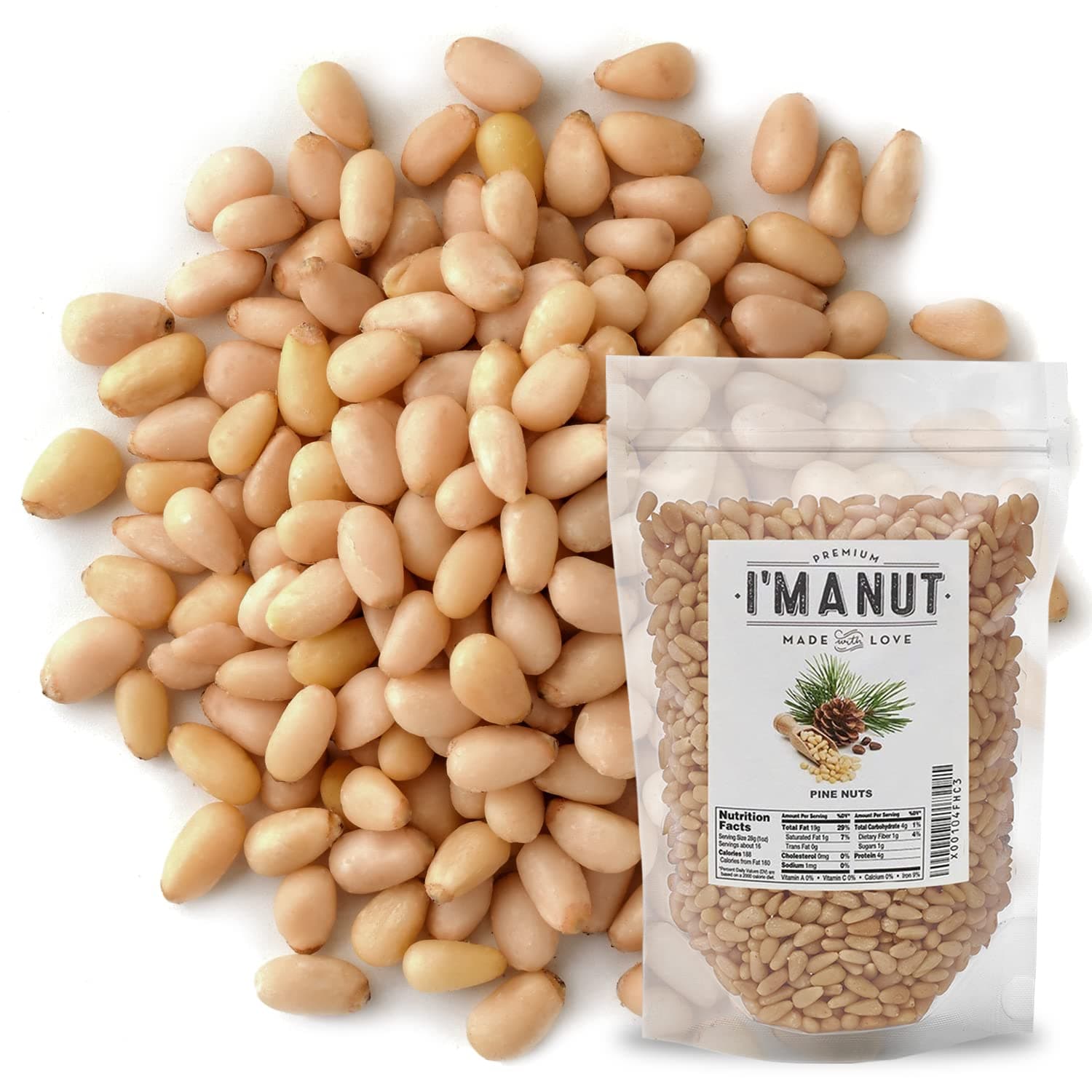 Premium Raw Pine Nuts 8oz Non-GMO, No Additives Batch Tested Gluten & Peanut Free, Resealable Pouch for Freshness, Unsalted Pine Nuts - Perfect for Pesto, Salads, Gourmet Cooking and Baking