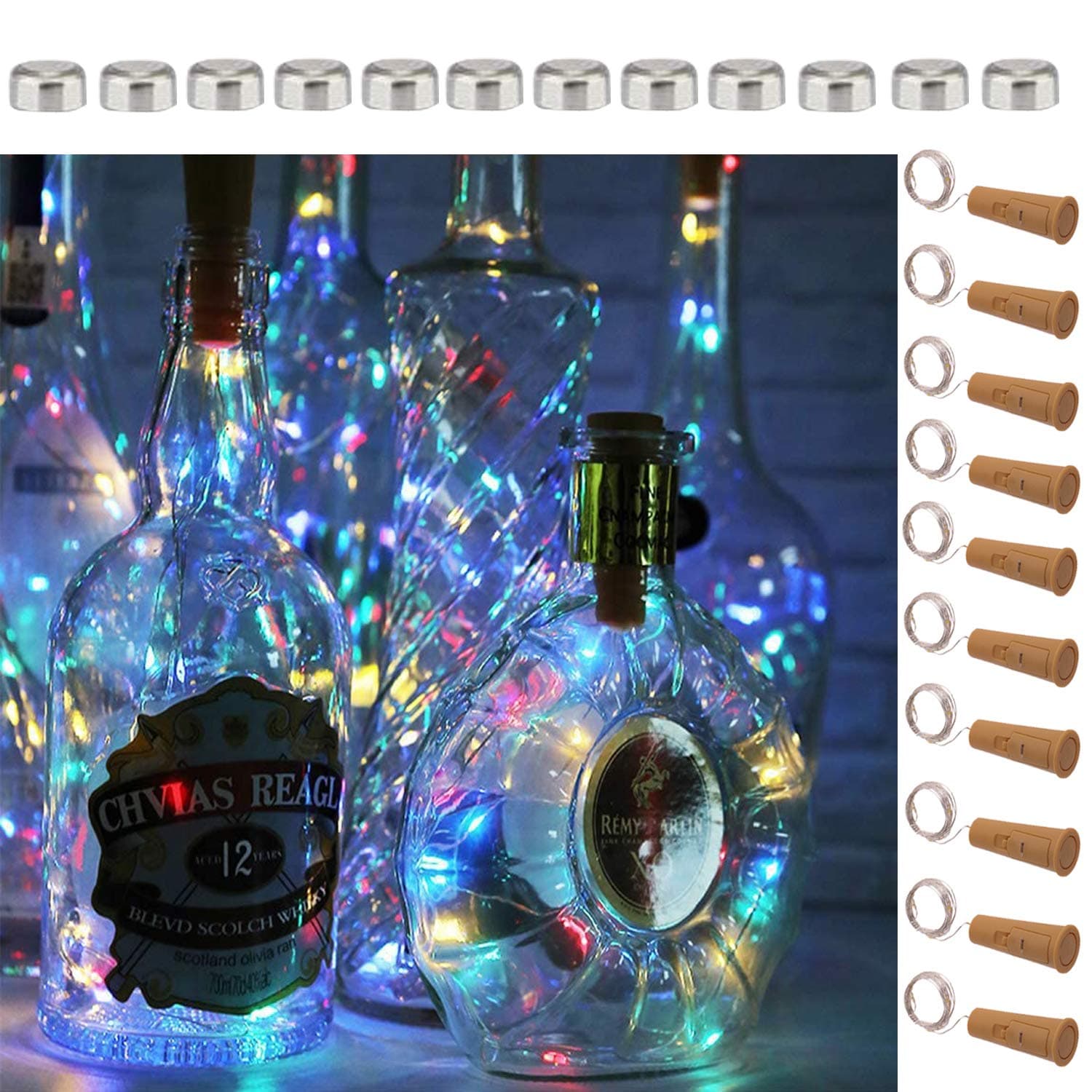 Wine Bottle Lights with Cork- 5 Dimmable Modes with Timer 10 Pack-12 Replacement Battery Operated LED Silver Wire Fairy String Lights for DIY, Party, Decor, Christmas, Halloween,Wedding