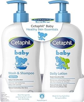 Baby Wash & Shampoo Plus Body Lotion, Healthy Skin Essentials, Head to Toe Hydration for up to 24 Hours, for Delicate, Sensitive Skin, 2-Pack,White