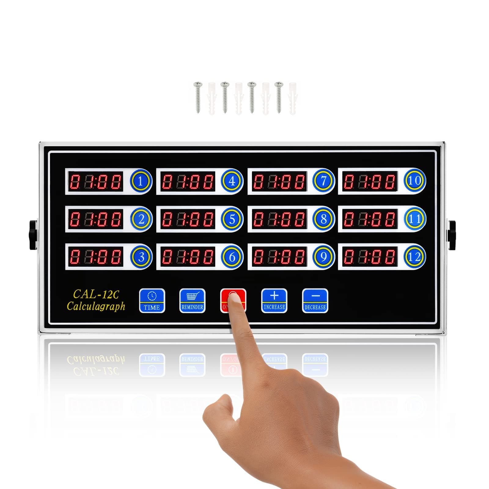 12 Channels Digital Kitchen Timer for Cooking Loud Alarm Stainless Steel Clock Hours and Minutes Seconds Volume Control Electronic Calculator