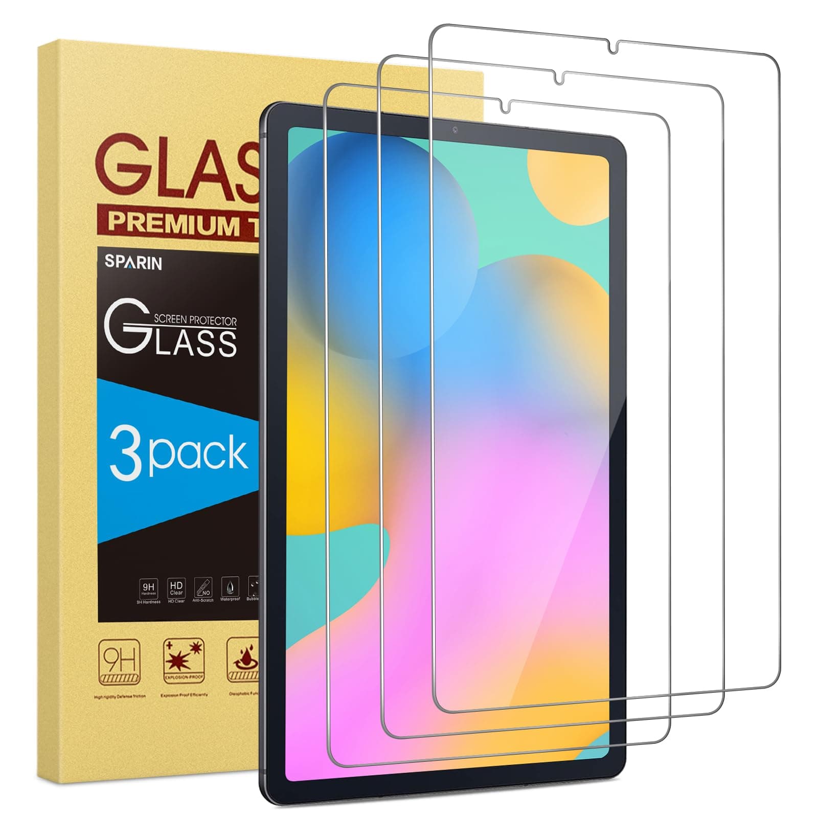 SPARIN Screen Protector for Samsung Galaxy Tab S6 Lite 10.4 Inch(2024/2022/2020), 3 Pack 9H Hardness Tempered Glass with S Pen Compatible, Scratch Resistant, Case Friendly