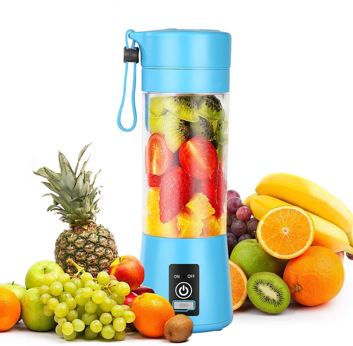 Portable Blender, Personal Mixer Fruit Rechargeable with USB, Mini Blender for Smoothie, Fruit Juice, Full-face Mask, 380ml, Six 3D Blades for Great Mixing (Blue)