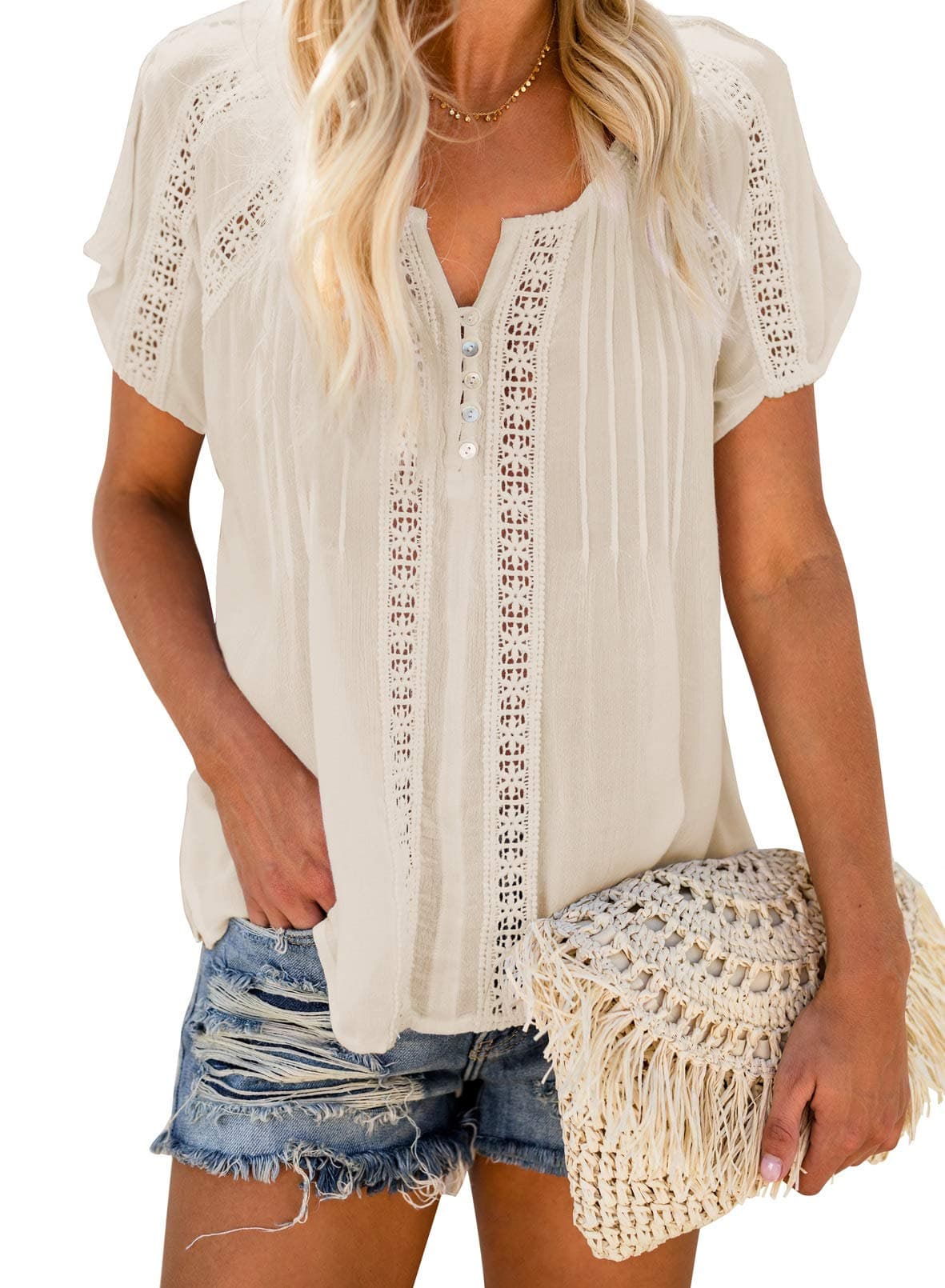 V Neck Lace Crochet Tops