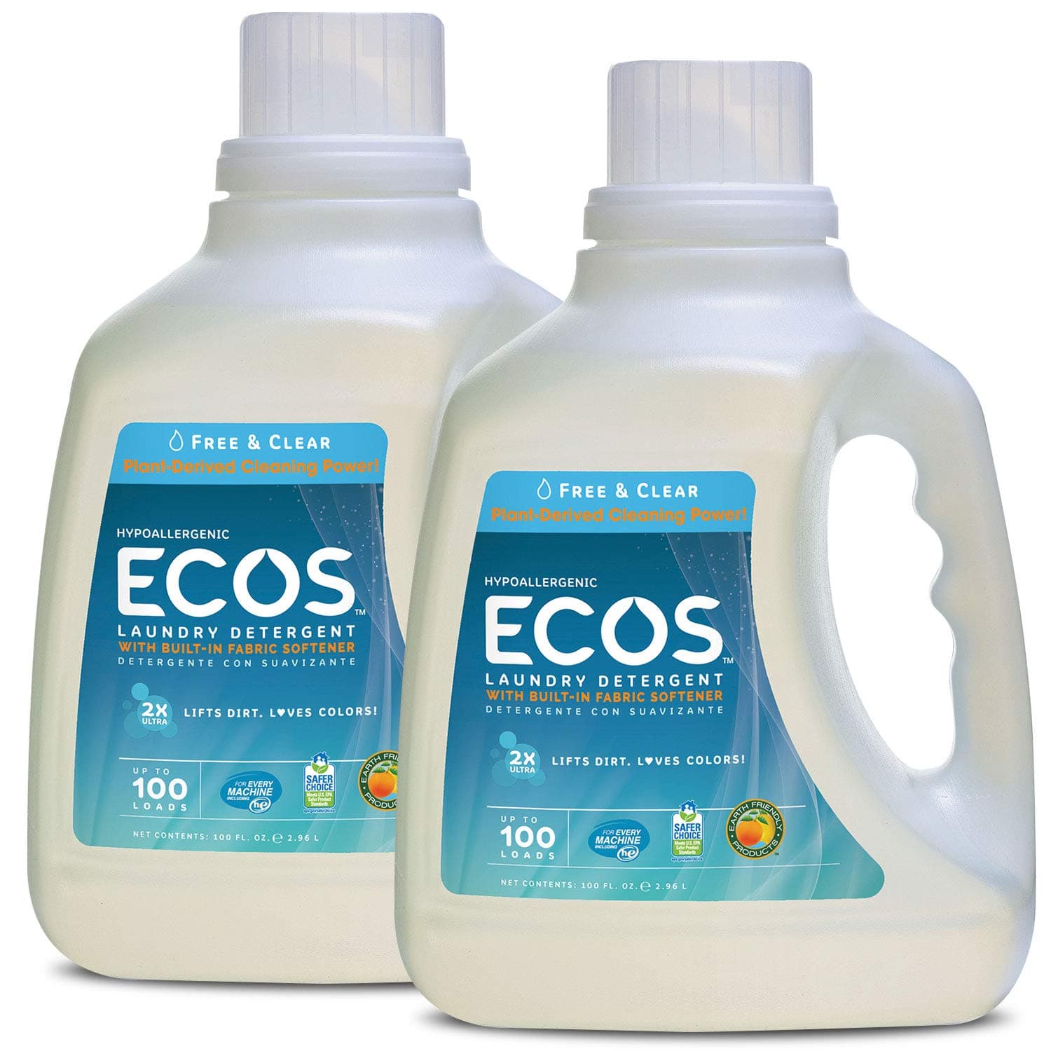 Ecos 2x Liquid Laundry Detergent, Free & Clear, 100 Fl Oz (Pack of 2)