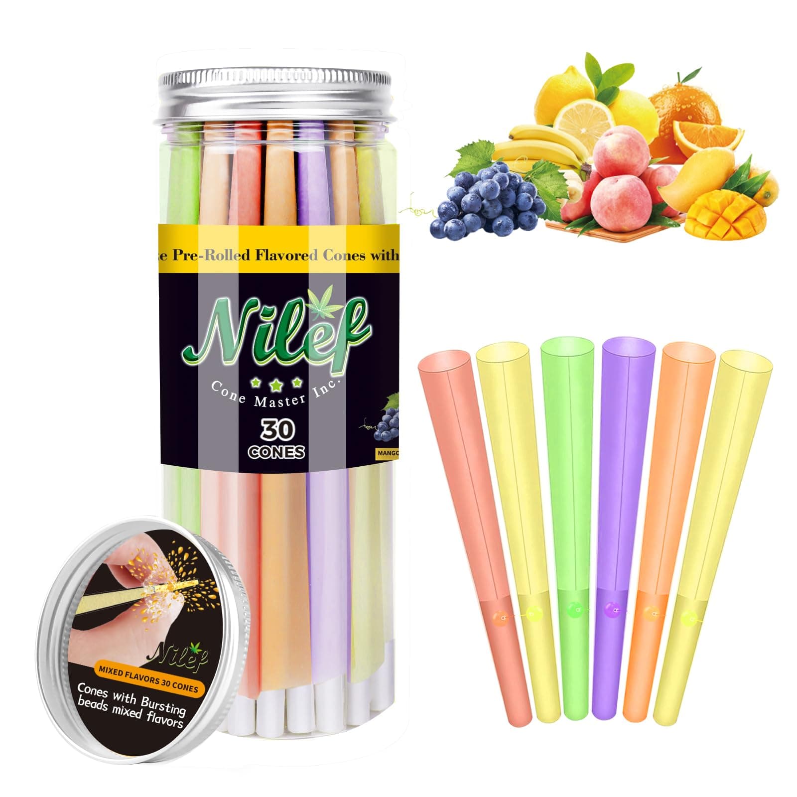 Flavored Pre Rolled Pop Cones | Pack of 30 | 6 different flavors | 84mm | Filter Tip with Bursting Flavor Bead for Enhanced Smoking Experience | Just pop it