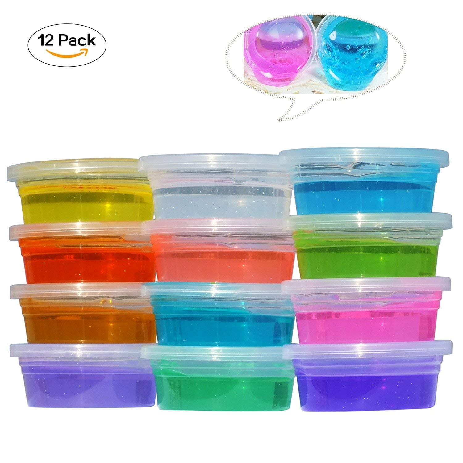SLYTEK 5D Crystal Clear Jelly Slime with Straws DIY Modeling Air Dry Magic Clay for Kids/Teens - Non-Toxic Green Environmental Protection - 12 Pack