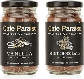 Cafe Paraiso Vanilla & Mint Chocolate Flavored Coffee Combo | 60g Each | 100% Arabica | Natural Flavors, No Added Sugar, Agglomerated Coffee