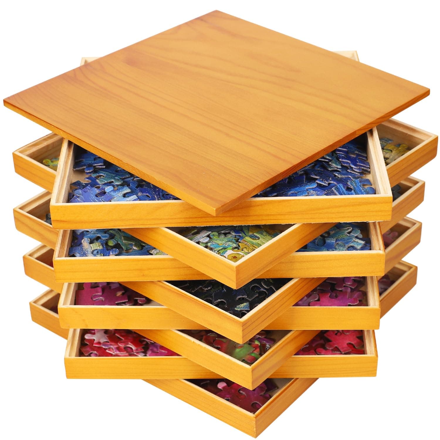 Premium Wooden Puzzle Trays Stackable 8 x 8 Inch, Sort up to 1500 Pieces Durable Sorting Tray Organizer