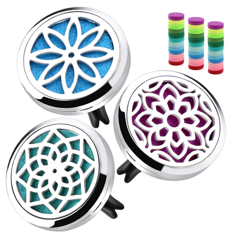 ttstar Car Diffuser Vent Clip - 30mm Aromatherapy Essential Oil Car Diffuser Vent Clips with 36 Refill Pads (3 Lotus Vent Clips, Metal)