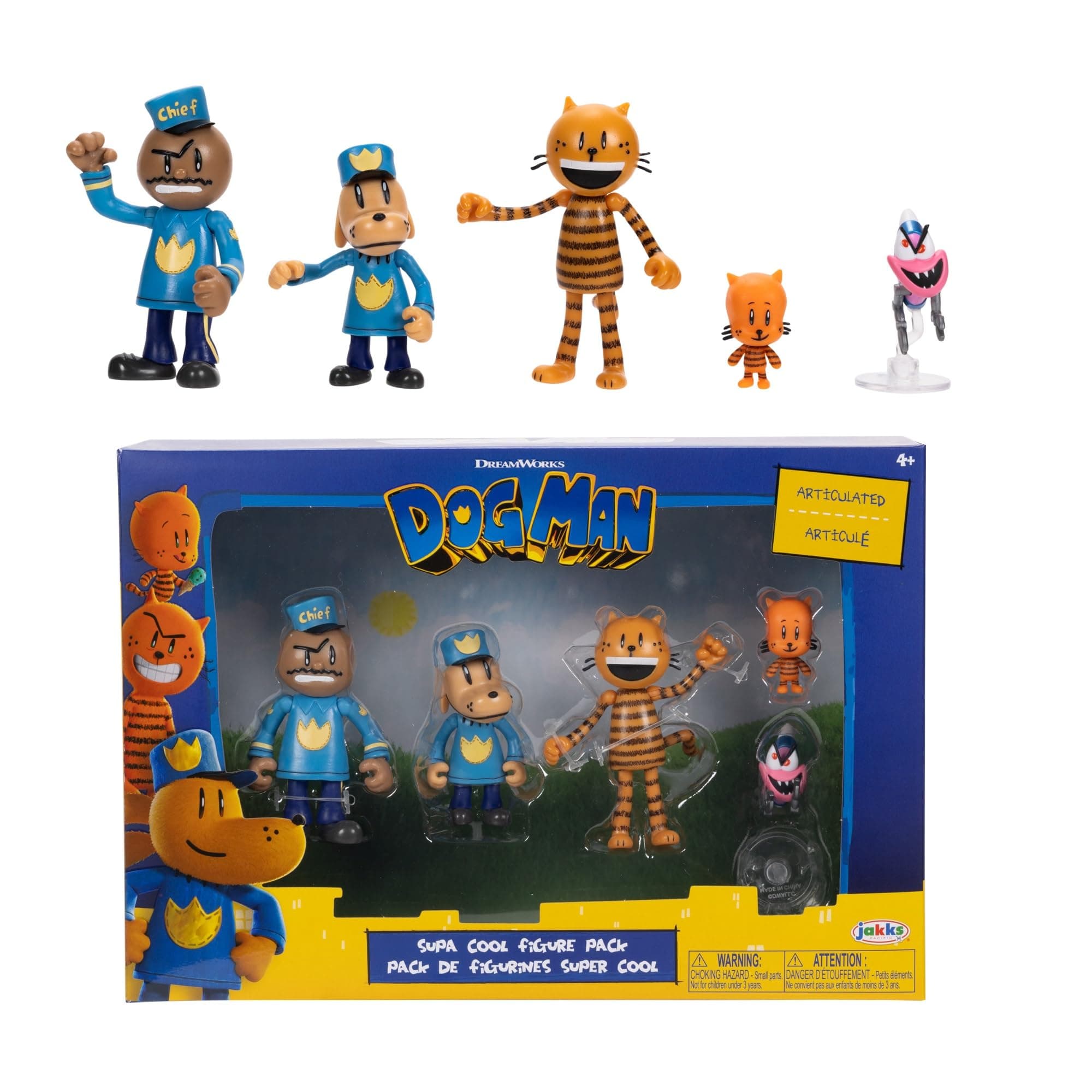 Dog Man Movie Action Figures Multipack Set, Includes 2.5 Inch Scale Figures - Inspired by the Dog Man Movie Toys, Lil Petey, Petey, Chief, and Flippy!