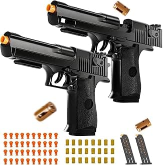2 Pack Shell Ejecting Toy Gun - Semi-Automatic Handgun with Shell Ejection an...