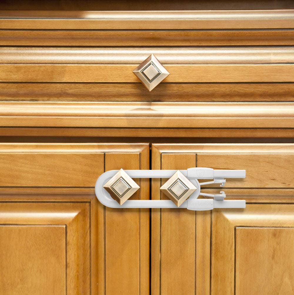 Child Proof Locks for Cabinet Doors, Adjustable U-Shaped, Door Latch 4 PCK White