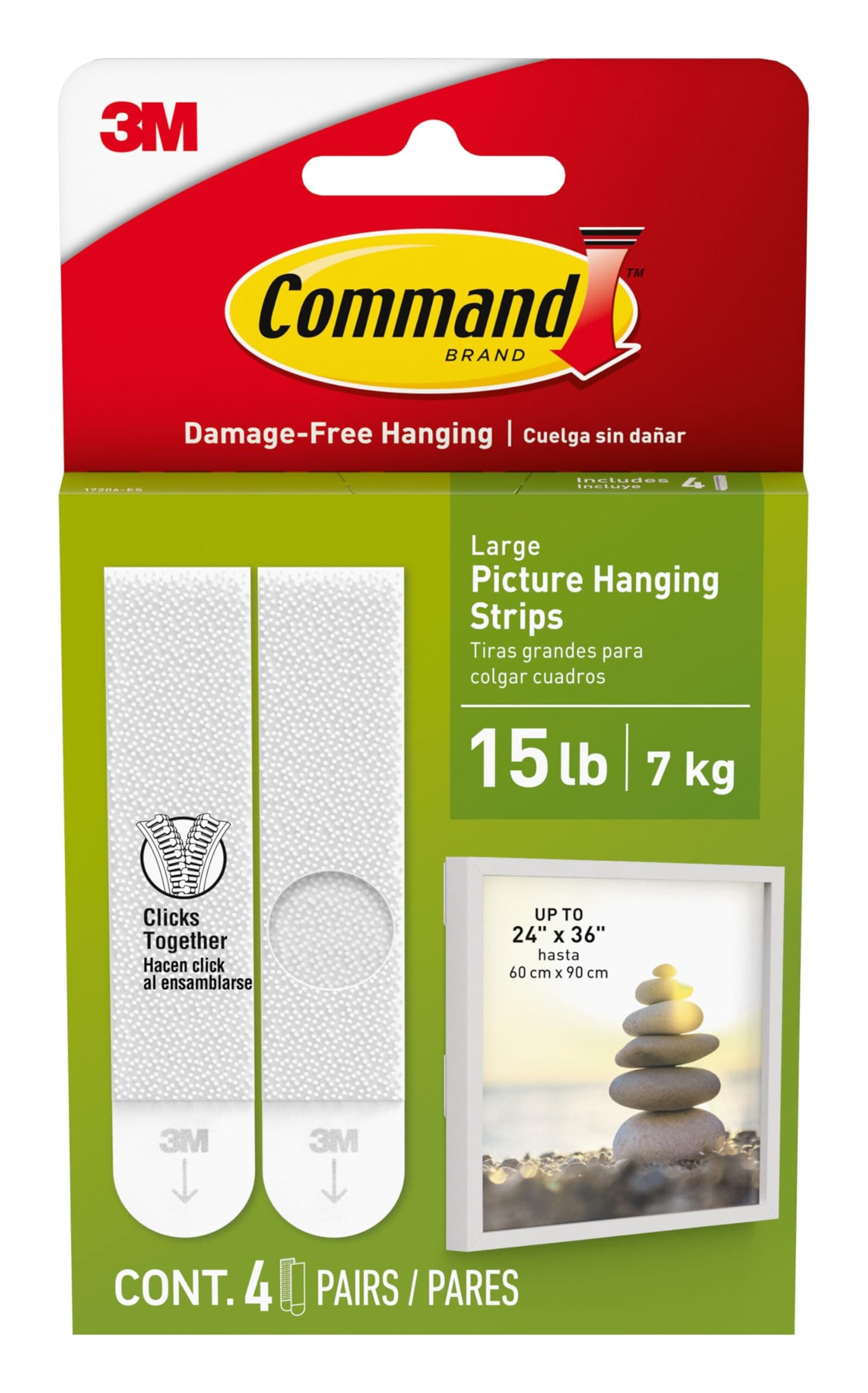 Command Picture Large Hanging Strips White color, 4 pairs/pack | Holds 7.2 kg whole pack | Organize | Decoration | No Tools | Holds Strongly | Damage-Free Hanging