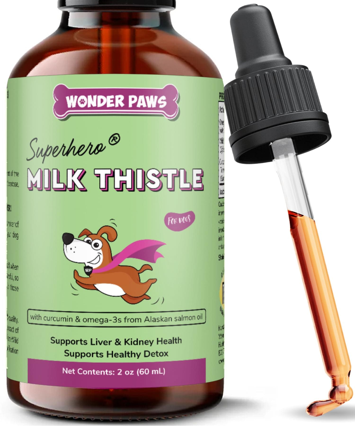 Milk Thistle, Liver Support for Dogs, Supports Kidney Function for Pets, Detox, Hepatic Support, with Wild Alaskan Salmon Oil & Curcumin, Omega 3 EPA & DHA (2 Oz)