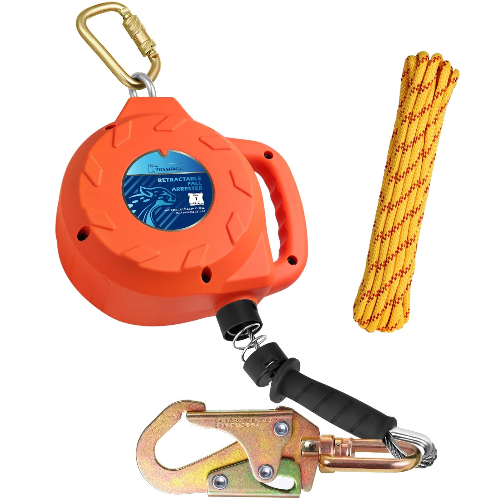 TRSMIMA Fall Protection Retractable Lanyard - 20ft Self-Retracting Fall Arrest Safety Construction Roofing Galvanized Steel Cable Swivel Top