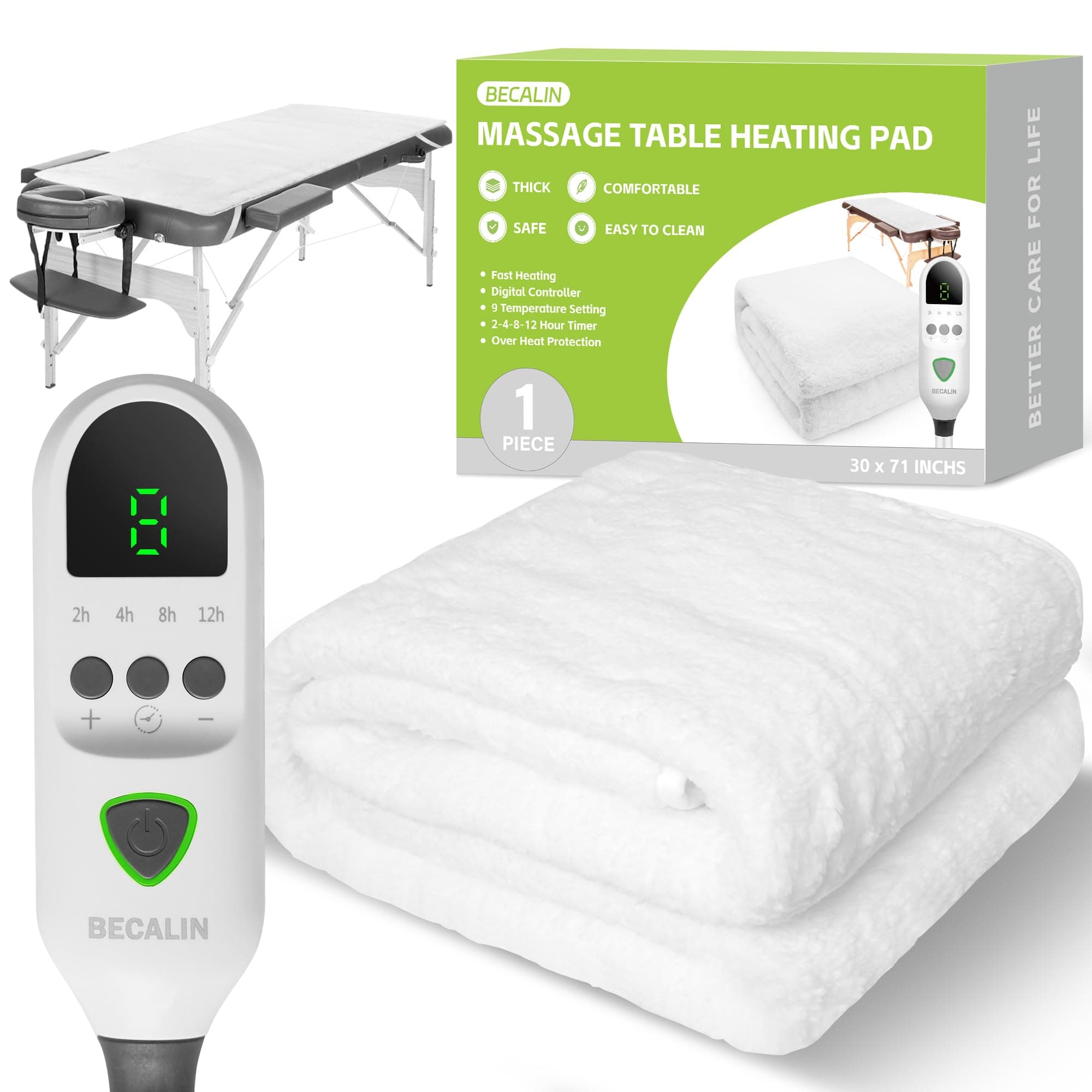 Massage Table Warmer Heating Pad Professional SPA Massage Bed Warmer with Timer, 9 Heat Setting, Overheat Protection for Massage Bed & Spa, Thickened & Soft Fleece, 30" x 71"