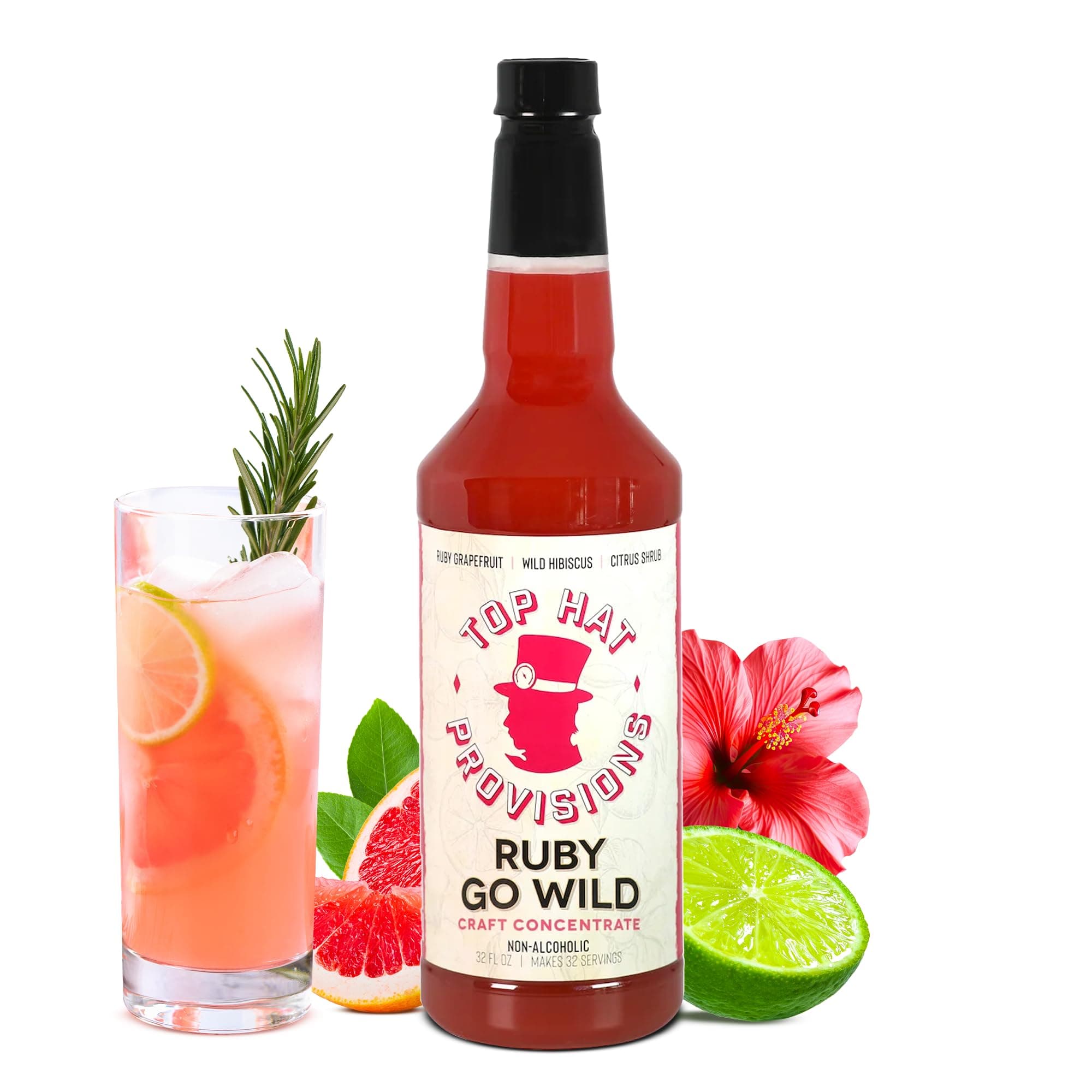 Ruby Go Wild - Grapefruit & Hibiscus - Paloma Drink Mix - 5x Concentrate - Compatible with SodaStream - 32oz Bottle