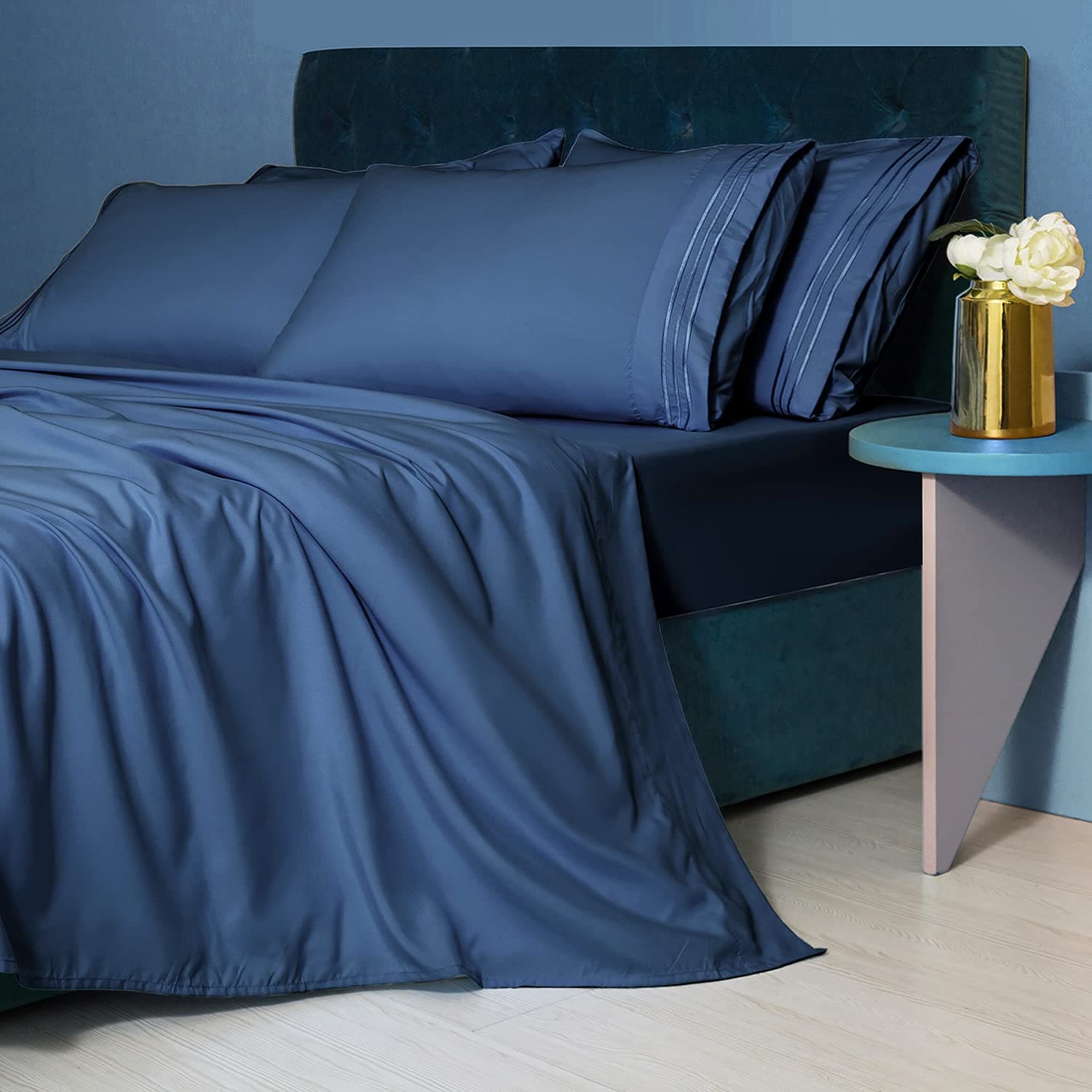 LIANLAM King Size Sheet Set - 6 Piece Bed Sheets - Super Soft Brushed Microfiber 1800 Thread Count - Breathable Luxury Sheets Deep Pocket - Wrinkle Free (Navy Blue, King)