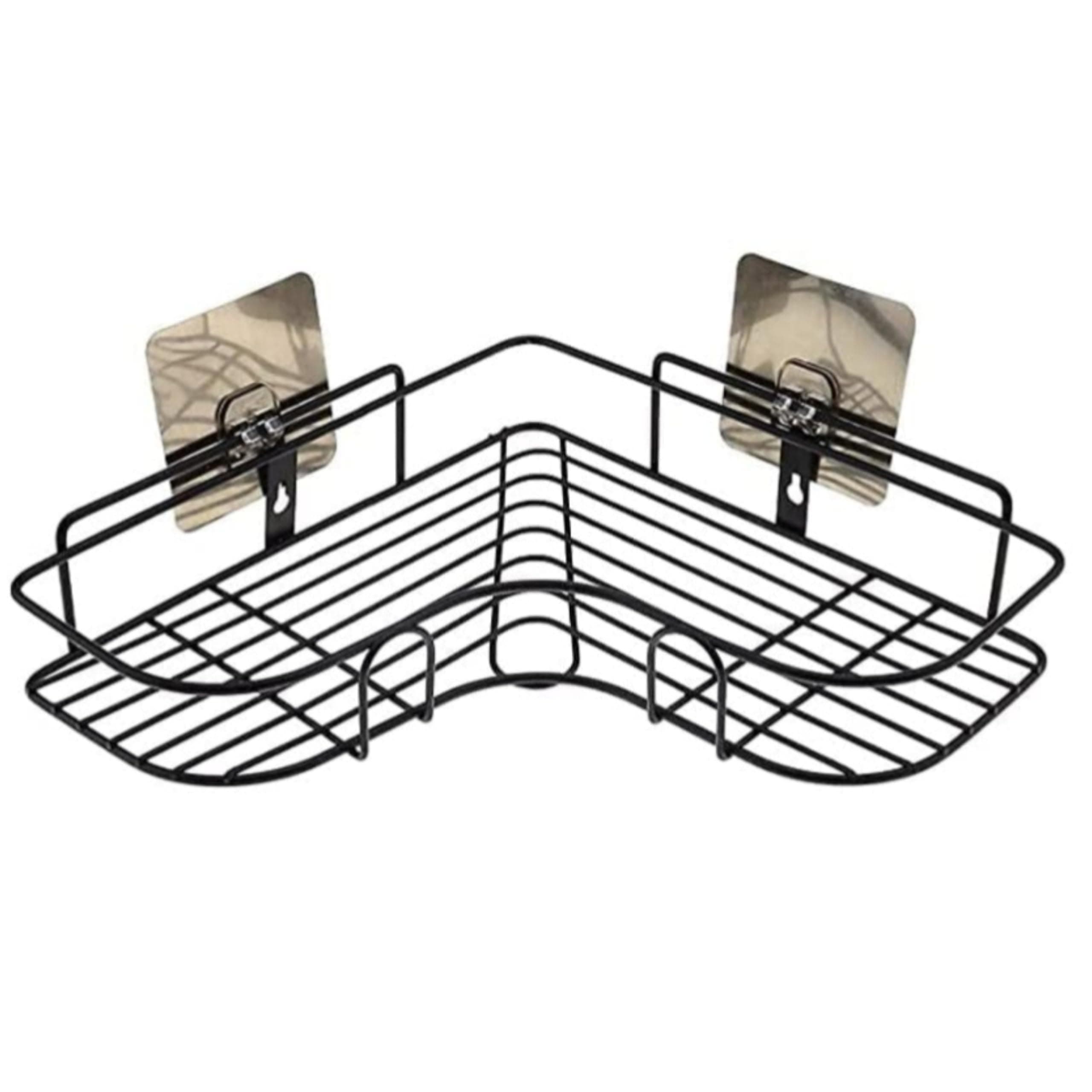 RAYMOX Wall Mounted Self-Adhesive Bathroom Corner Shelf/Kitchen Rack & Holder - Bathroom Accessories (Material-GI Metal, Powder Coated Finish, Black)