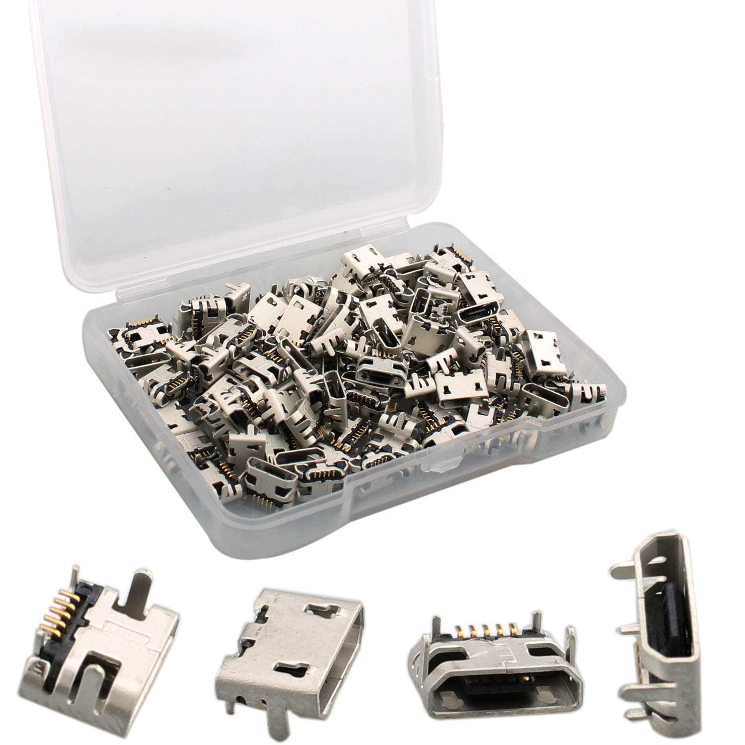 RUNCCI-YUN 100 Pcs Micro USB Socket Jack Connector Type B Female 180 Degree 5-Pin SMD SMT Soldering PCB Mount for Phone Repair Parts