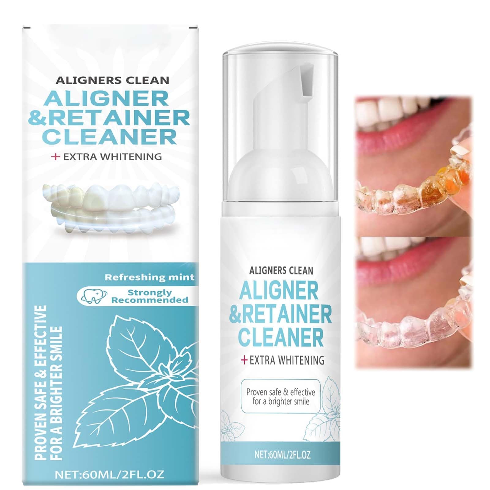 Retainer Cleaner & Aligner Foam - Clear Solution for Mouth Guards, Whitening & Cleaning, Includes 60ml Cleaning Foam. Ideal for Teeth Alignment