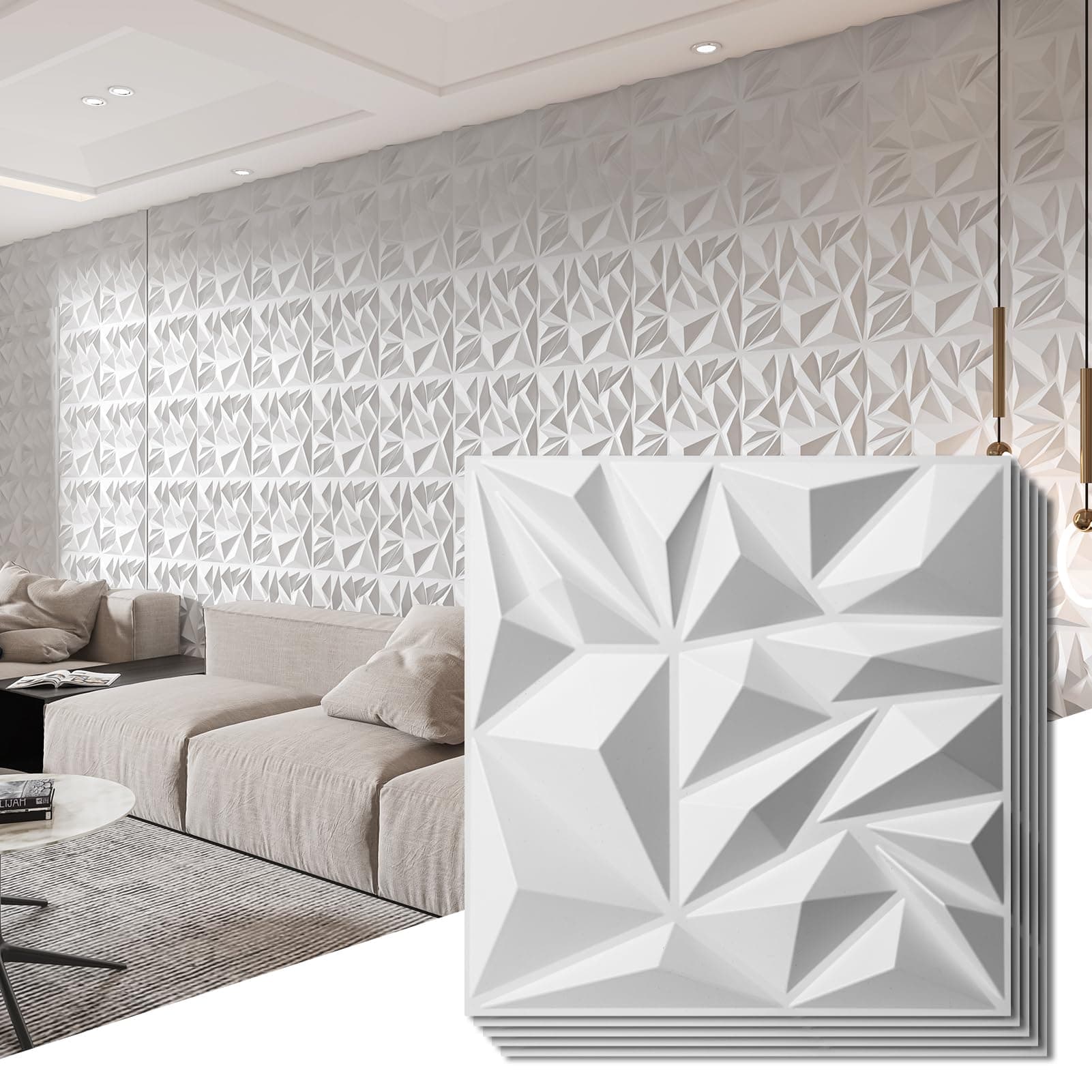 Art3d 33 Pieces 3D Wall Panels White PVC 3D Wall Decor Panels - Backdrops for Home, Store, Office, TV Walls, Free DIY, Easy Installation - 30x30 CM, Model # A10342