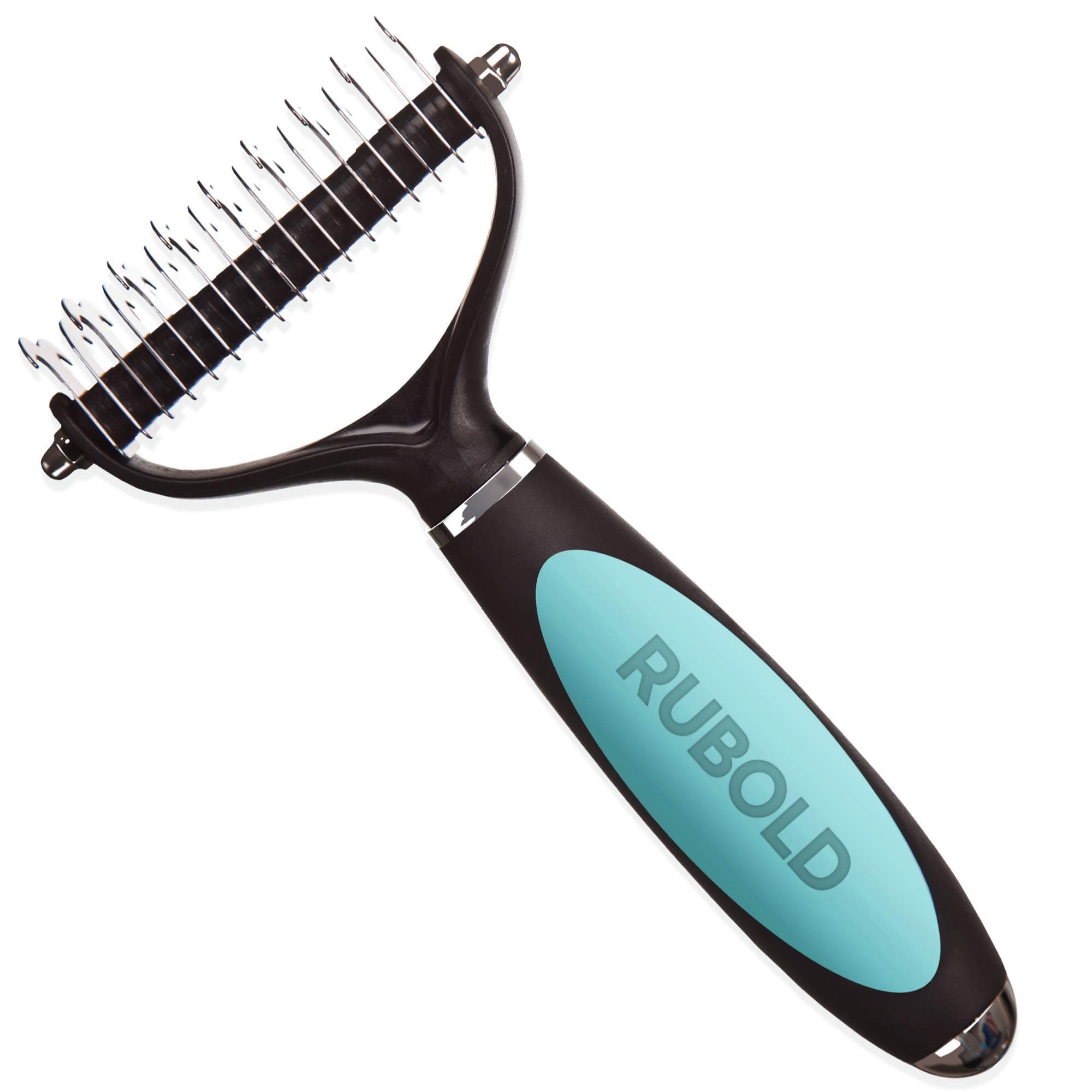 RUBOLD Dematting Tool - Pet Safe Undercoat Grooming Rake for Medium and Long Hair Dogs, Cats, and Other Pets