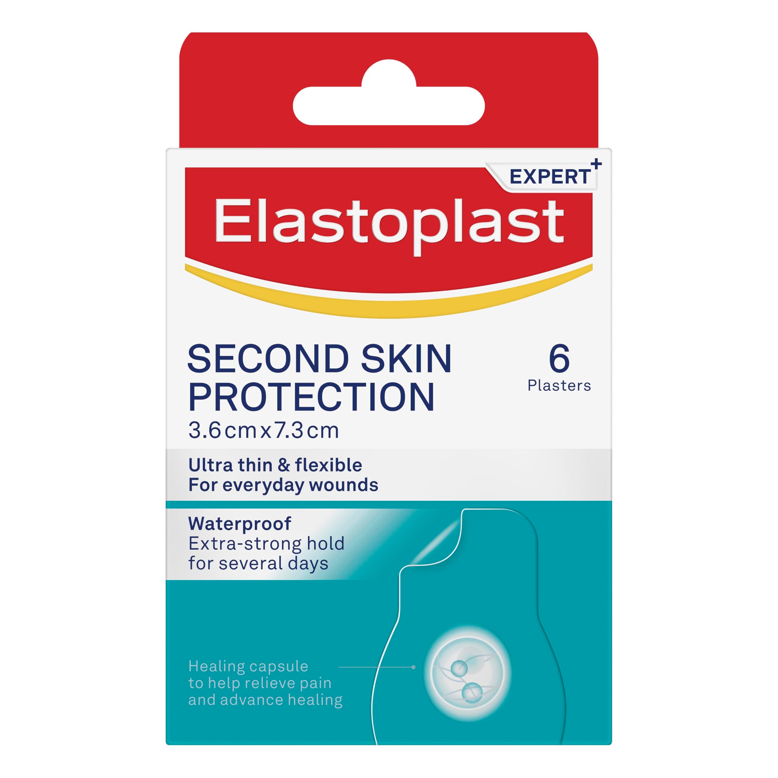 Elastoplast Second Skin Protection Plasters (6 Pieces), Hydrocolloid Waterproof Plasters with Advanced and Flexible Protection and Faster Healing, Ultra-Thin Band Aid Strips