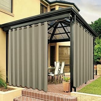 BONZER Wide Waterproof Outdoor Curtains for Patio Heavy Privacy Light Filtering Grommet Outside Curtains for Porch, Pergola, Gazebo, 1 Panel, 110W x 120L inch, Taupe