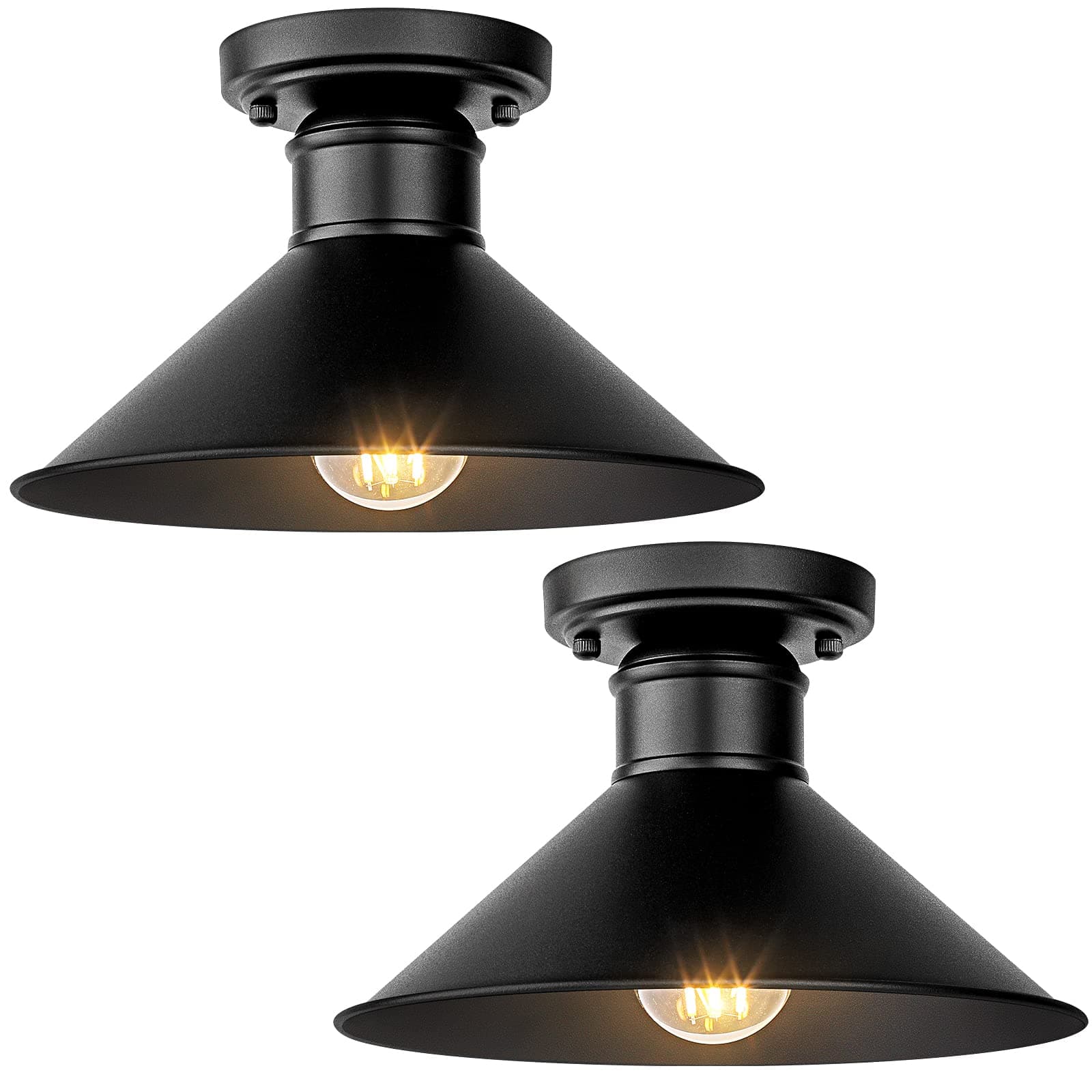 Brightever2-Pack Industrial Semi Flush Mount Ceiling Lights, Matte Black Farmhouse Light Fixtures, Close to Ceiling Lights for Kitchen, Laundry Room, Entryway, Hallway E26 Base, Bulb not Included