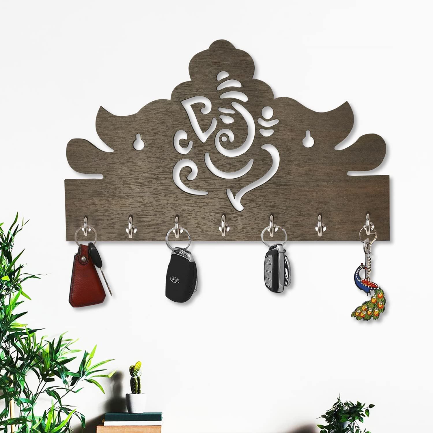 Sketchfab 7 Hooks Entryway Kitchen Office Mudroom Wall Mount Decorative Keys Organizer Key Holder (25 cm x 13 cm x 0.3 cm,) (Ganesh-Keychain)