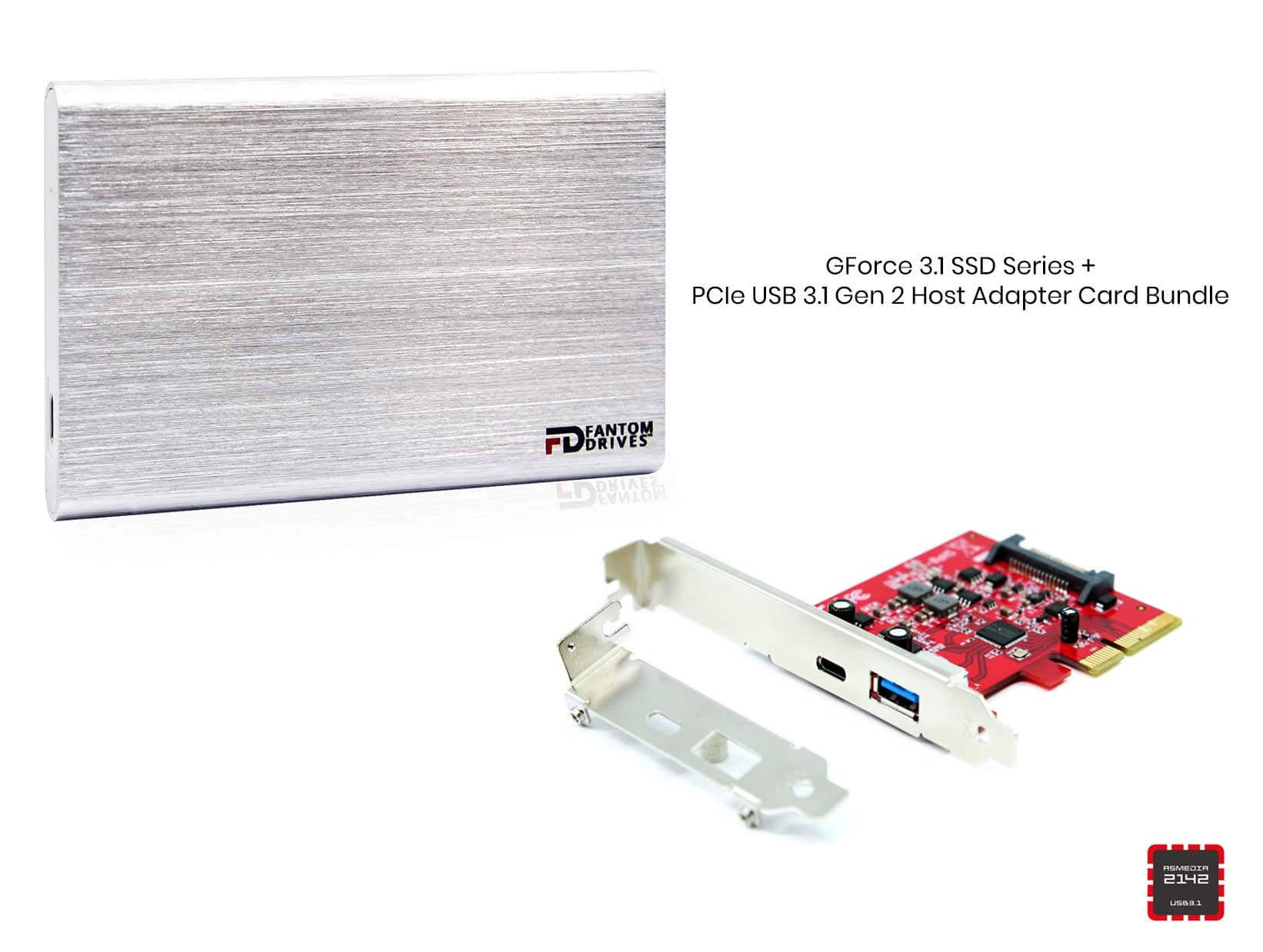 Fantom DrivesCSD1000S-M-HA Micronet Technology External SSD 1TB USB 3.1 Gen 2 Type-C 10Gb/s with PCIe Host Adapter - Mac - GFORCE 3.1 SSD Series 2.5 inches Brushed Silver