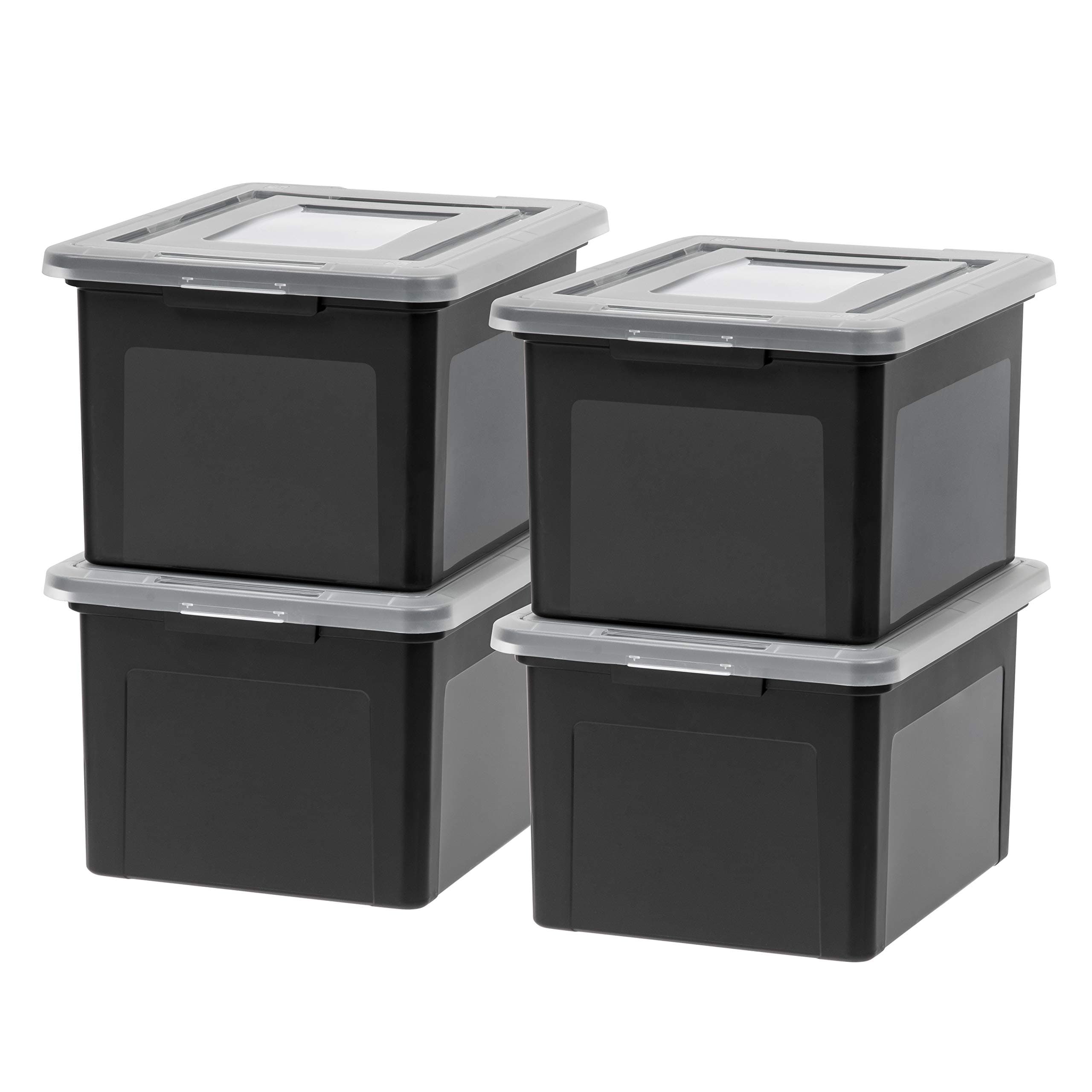 IRIS File Box, Plastic File Organizer with Lids Portable Document Box For Moving, Storage Bin with Durable and Secure Lid, Stackable Nestable BPA-Free, Black (Black)