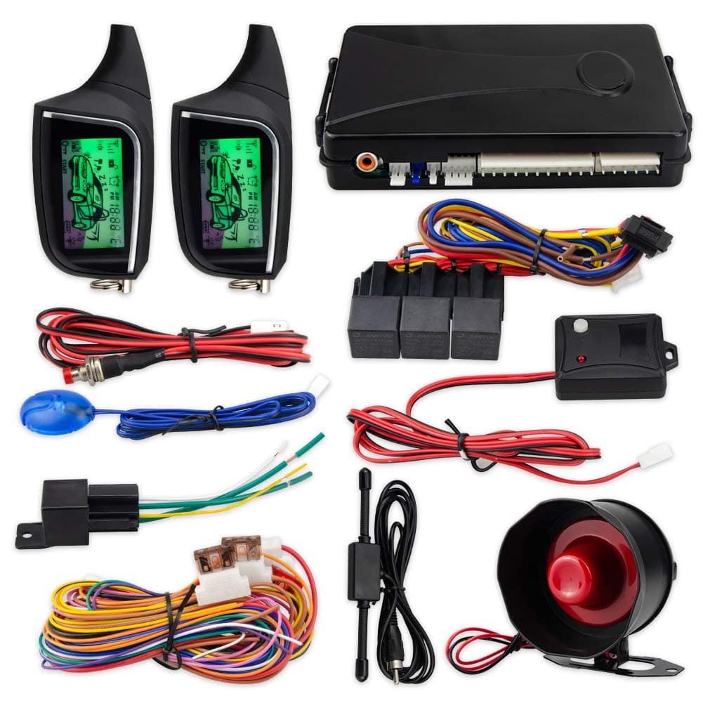 EASYGUARD EC205 2 Way Car Alarm System with LCD Pager Display keyless Entry Remote Engine Start Shock Sensor DC12V