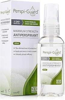 Maximum Strength Antiperspirant Spray 50 ml, 1-Pack, Strong Deodorant for Excessive Sweating & Hyperhidrosis, Anti Sweat Spray, Unscented