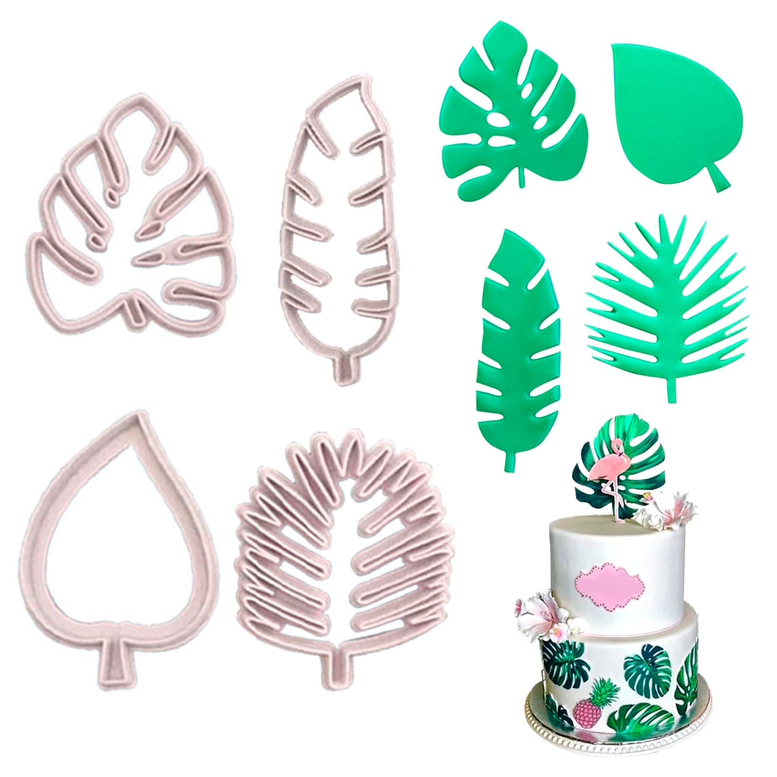 4 Pcs Tropical Leaf Cookie Cutters Set, Cake Decorating Tool, Plastic Mold for DIY Biscuit Cake Pastry Tools