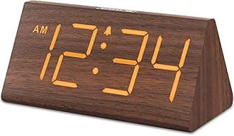 DreamSky Wooden Digital Alarm Clocks for Bedrooms - Electric Desk Clock with Large Numbers, USB Port, Loud Alarm for Heavy Sleepers, Adjustable Volume, Dimmer, Snooze, DST, Wood Décor, Adapter Powered