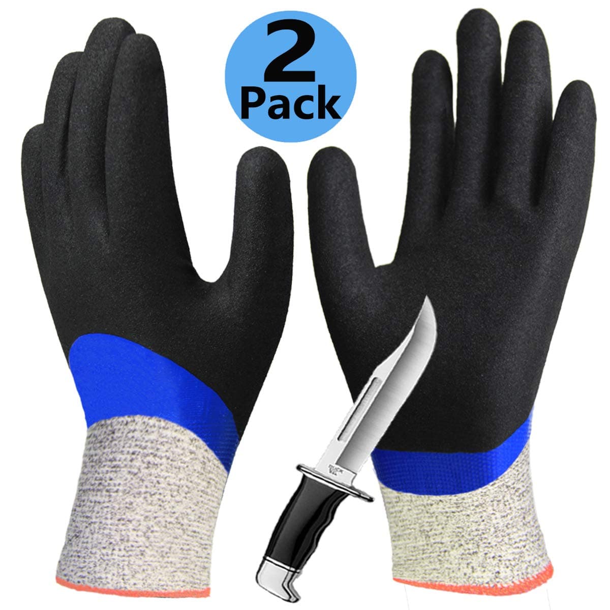 Hanhelp Dual Nitrile Coating Cut Resistant Gloves, Water Resistant Kitchen Level 5 Hand Protection Safety Gloves, Gripping Durable Comfortable Indoor Outdoor Work Multipurpose