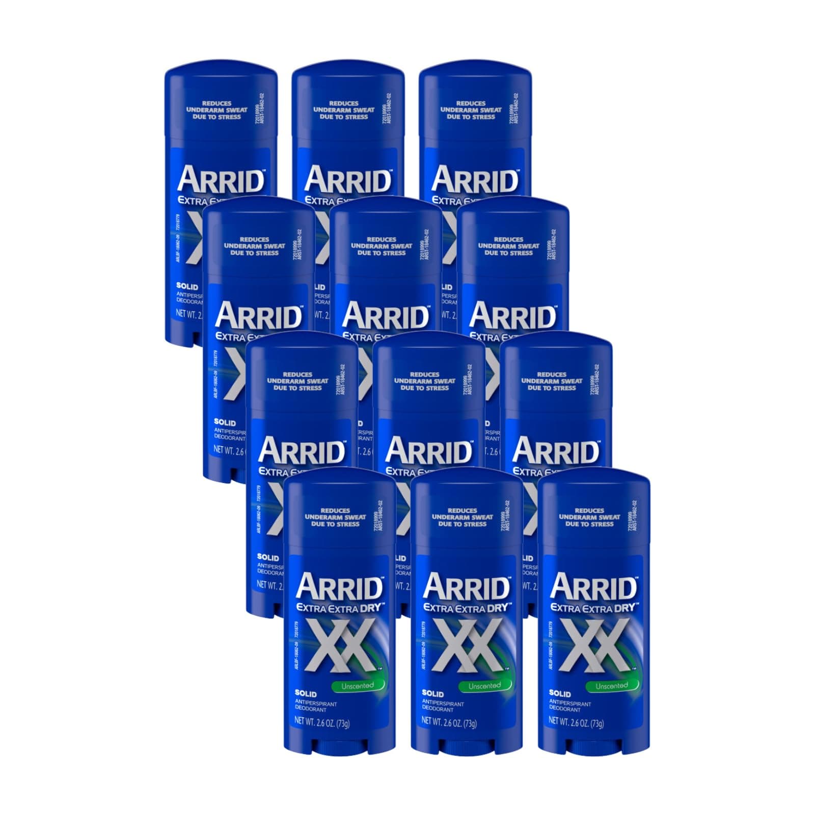 Arrid XX Extra Extra Dry Solid Antiperspirant Deodorant, Unscented, 2.6 oz. (Pack of 12)
