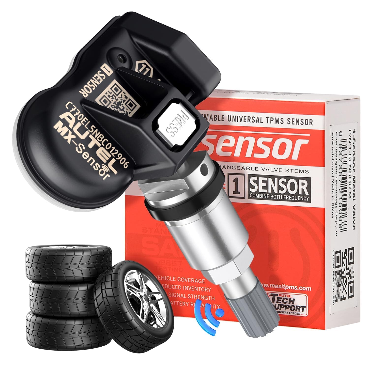 Autel TPMS MX Sensor 315MHz 433MHz Dual Frequency 1-Sensor, OEM Quality Universal Tire Sensors, 100% Programmable with Autel TS408S TS501 TS508 TS508WF MK808S-TS MS906TS (1PCS Press-in Metal Valve)
