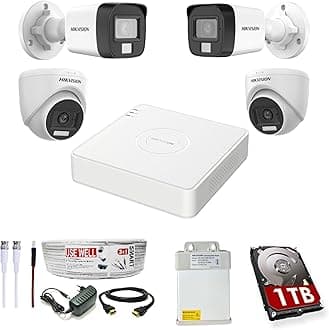 HIKVISION Full HD 4 Channel DVR, 2 MP 2 Outdoor & 2 Indoor Cameras [COLOR NIGHT VISION + BUILT-IN AUDIO MIC + SMART DUAL LIGHT + MOTION DETECTION]+1 TB HDD + 4 Ch SMPS, USEWELL Cable+BNC/DC Set, WHITE