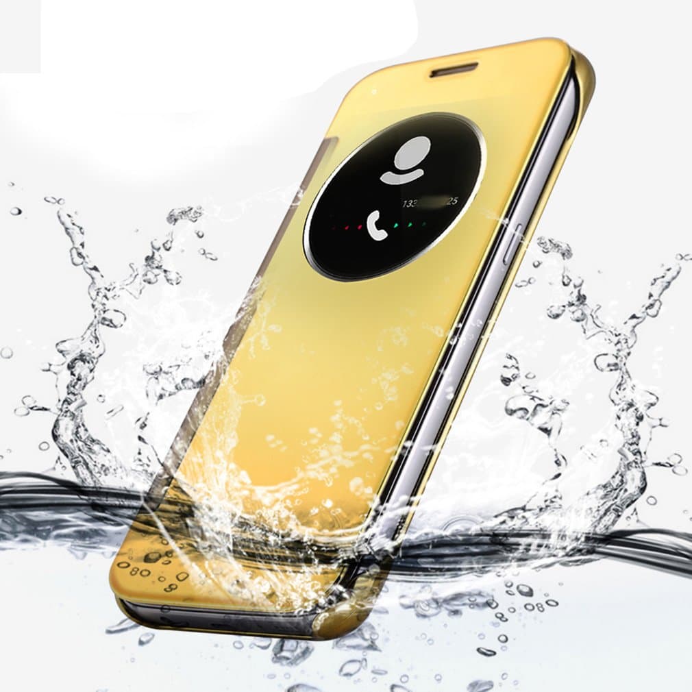 AURSEN S7 Case Galaxy S7 Case Mirror Smart Round Clock Window View Slim Flip Case Cover For Samsung Galaxy S7 Gold