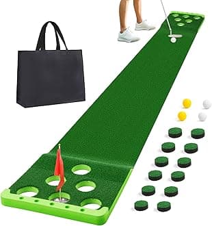 Golf Putting Game Set with Front Border for Indoor & Outdoor,Golf Putting Green Mat Include 4 Balls,1 Portable Bag,2 Flags&Cups,Practice Training Aid for Backyard,Party,Office