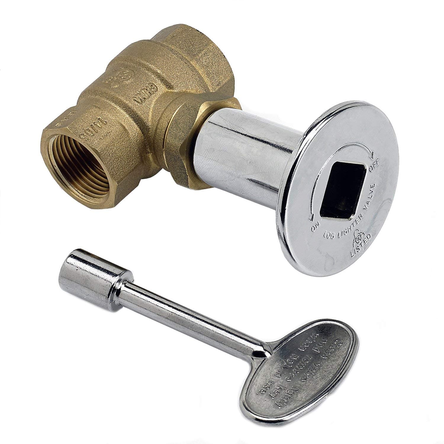 Midwest Hearth Fire Pit Gas Valve Kit - 3/4" NPT Solid Brass Ball Valve with Chrome Floor Plate and Key - CSA Certified - Natural Gas and Propane - 300,000 BTU